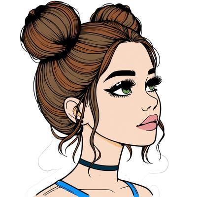 realistic girl with buns on the top of her head