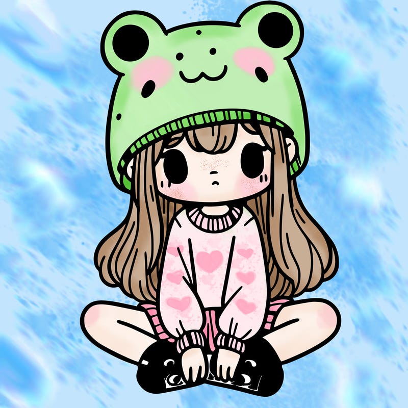 a girl wearing a frog hat and some frog socks