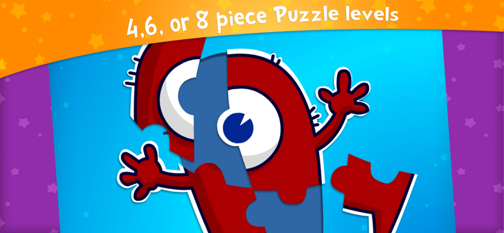 Un personaggio alieno rosso in un puzzle con più livelli di difficoltà per bambini in età prescolare