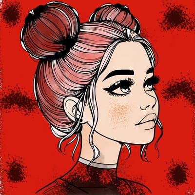 realistic girl with buns on the top of her head