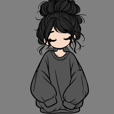 girl with baggy sweatshirt and messy bun