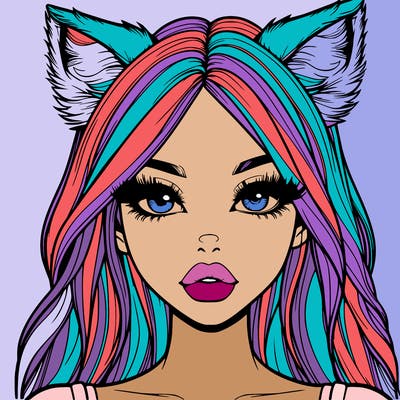 realistic girl with fox ears and realistic lips