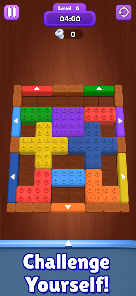 Block Mania: Color Jam - A colorful block sorting puzzle level with vibrant Lego style pieces and a timer