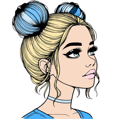 realistic girl with buns on the top of her head