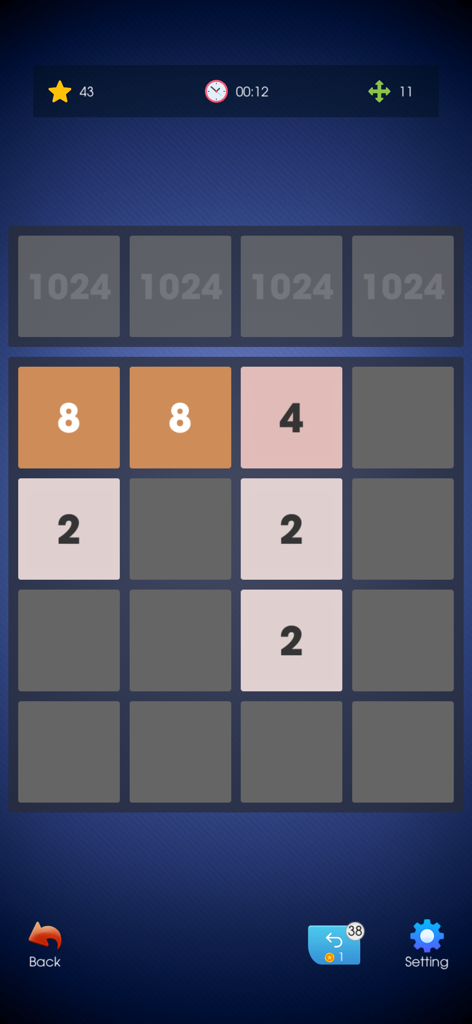 Offline Games - Puzzle Fun - A mobile number merge puzzle game interface featuring tiles with numbers 2 4 and 8