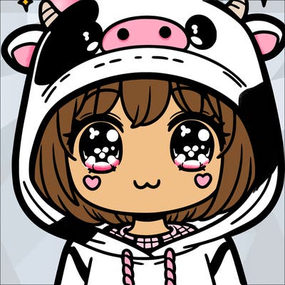 kawaii girl with cow hoodie