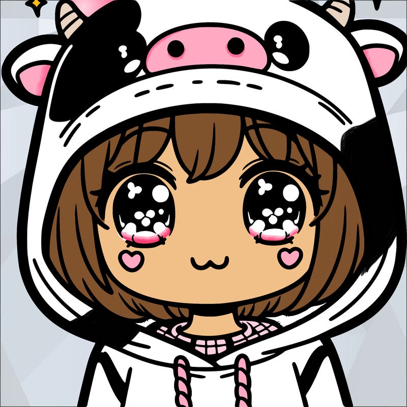 kawaii girl with cow hoodie