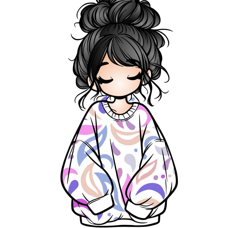 girl with baggy sweatshirt and messy bun