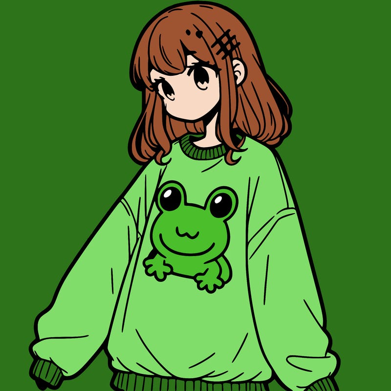 girl wearing frogging sweatshirt
