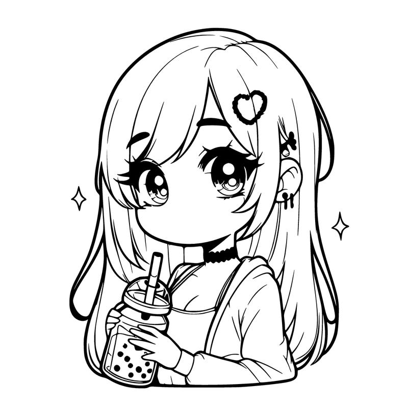 cute realistic girl with  boba