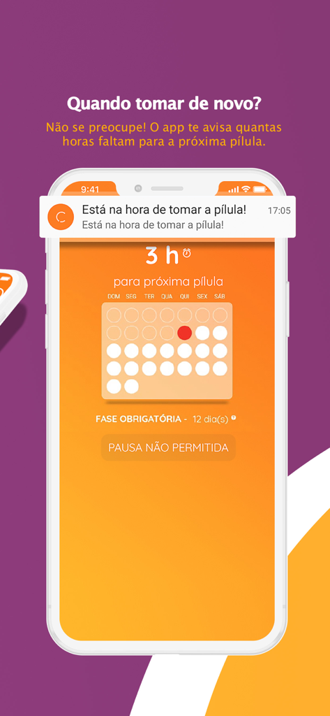 Yaz Flex - Yaz Flexアプリのインターフェースで、カウントダウンタイマーと毎日のピルリマインダー通知が表示されています。