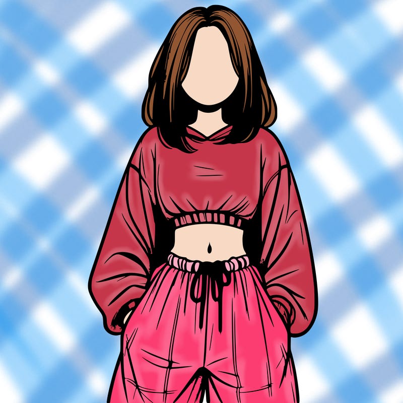 realistic girl faceless with baggy pants and a crop top