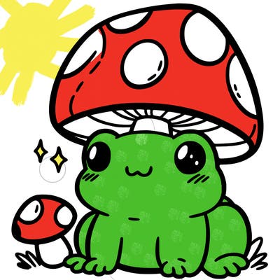 a cute frog with a mushroom hat