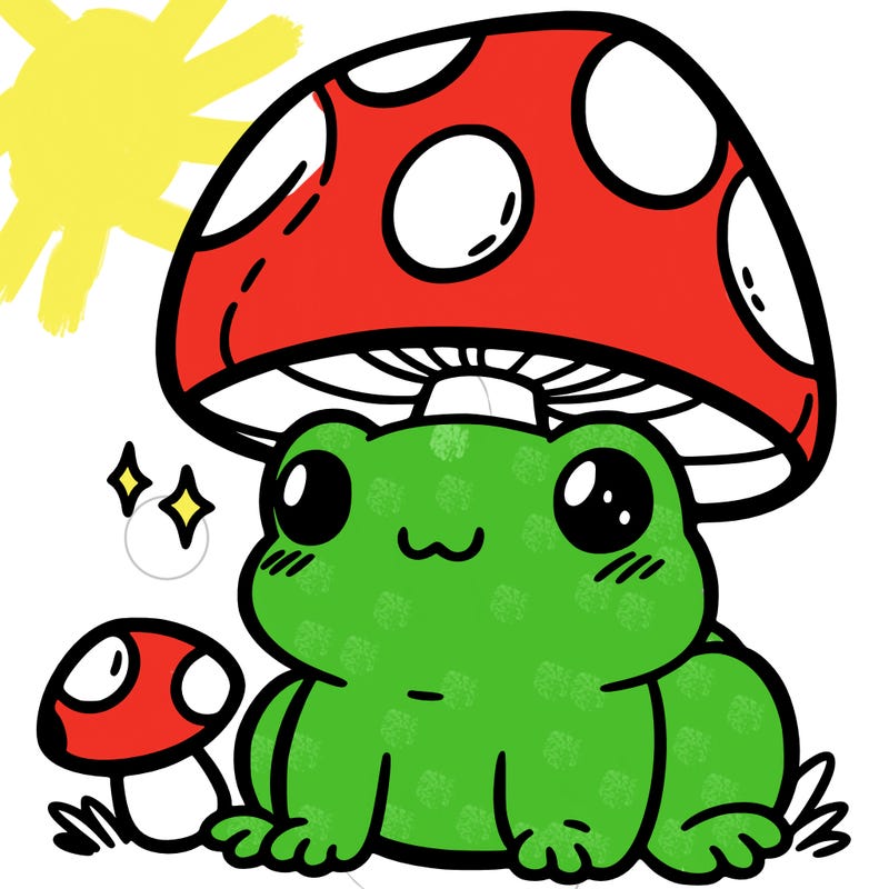 a cute frog with a mushroom hat