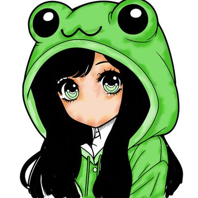 a pretty girl wearing a frog hoodie portrait with long hair
