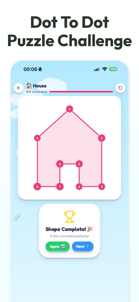 Coloring Games Draw Cute Pets - Ein fertiges Punkt-zu-Punkt-Haus-Puzzle in einem lehrreichen Kinderspiel.