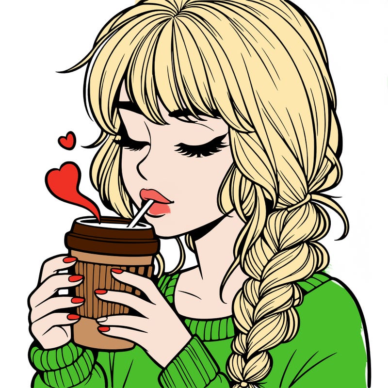 realistic girl drinking coffee