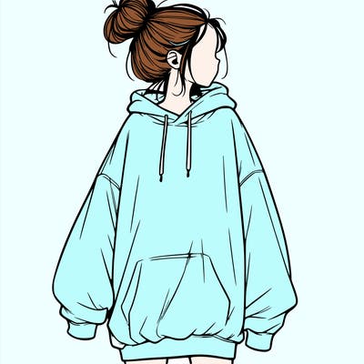 realistic girl with a oversized sweatshirt on and a bun