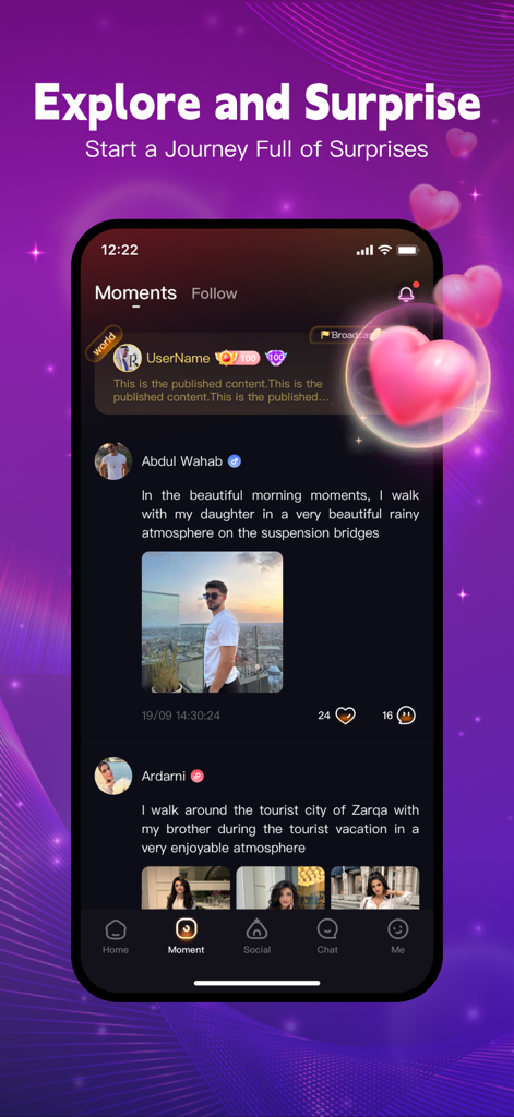 Ezzo-Voice Chat Party&Play - Ezzoボイスチャットモーメントフィード。コミュニティの投稿や写真が表示されています。