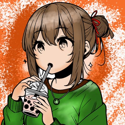 manga character drinking boba