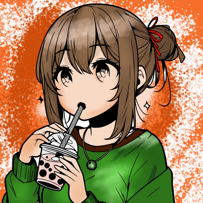 manga character drinking boba