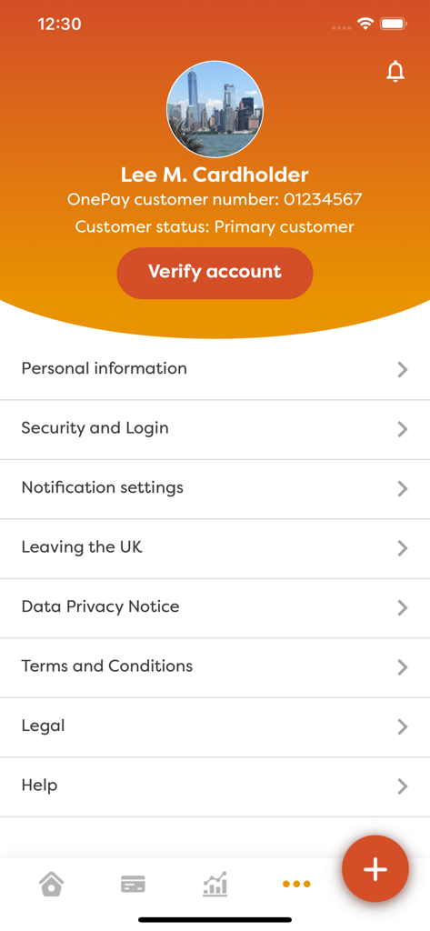 My OnePay - Pantalla de configuración de cuenta y perfil de la aplicación My OnePay