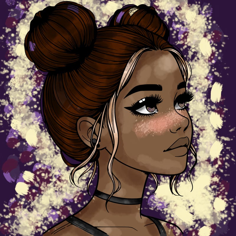 realistic girl with buns on the top of her head
