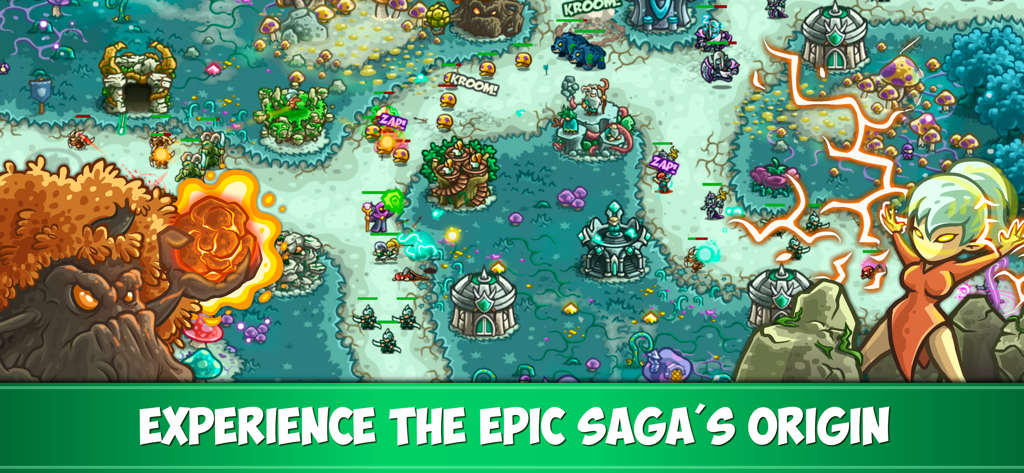 Tactical tower defense gameplay in Kingdom Rush Origins featuring elven heroes and towers