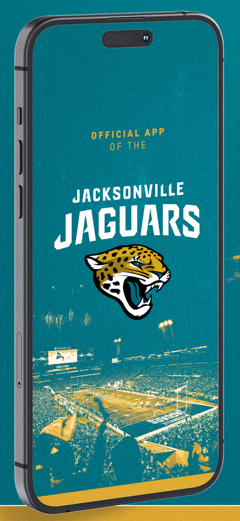 Official Jacksonville Jaguars - Splash screen of the Official Jacksonville Jaguars app featuring the team logo and stadium.