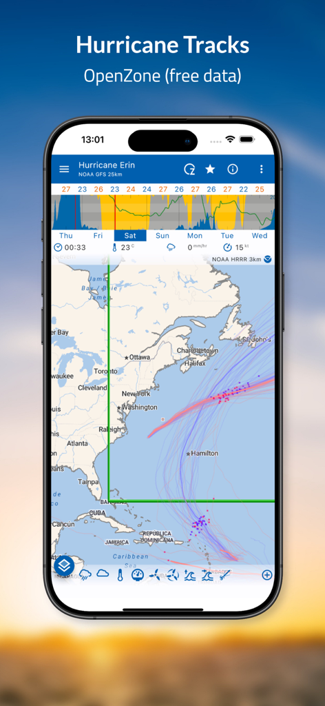 Flowx - Weather - Hurricane tracks and forecast models displayed on the Flowx weather map interface