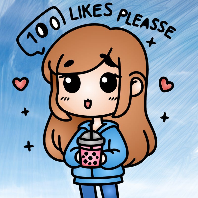 girl holding boba while saying 100 likes please