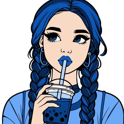 realistic girl with braided hair drinking boba