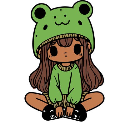 a girl wearing a frog hat and some frog socks