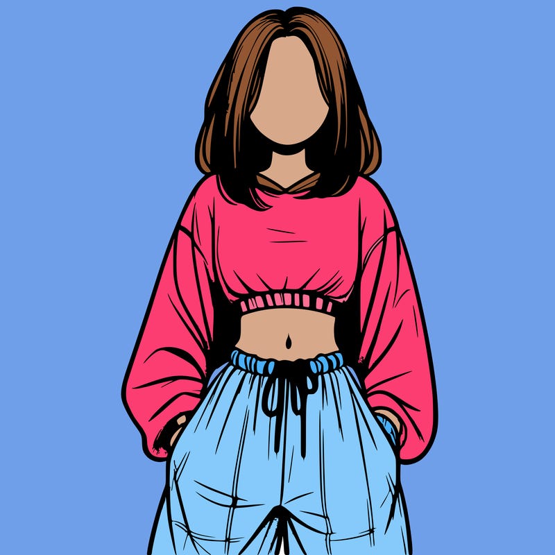 realistic girl faceless with baggy pants and a crop top