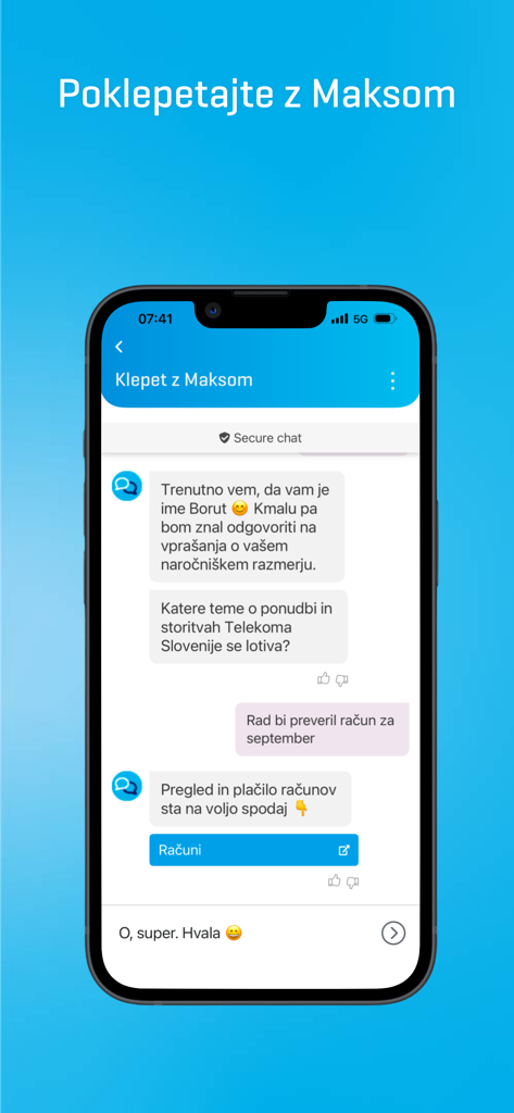 Moj Telekom app chat interface with digital assistant Maks