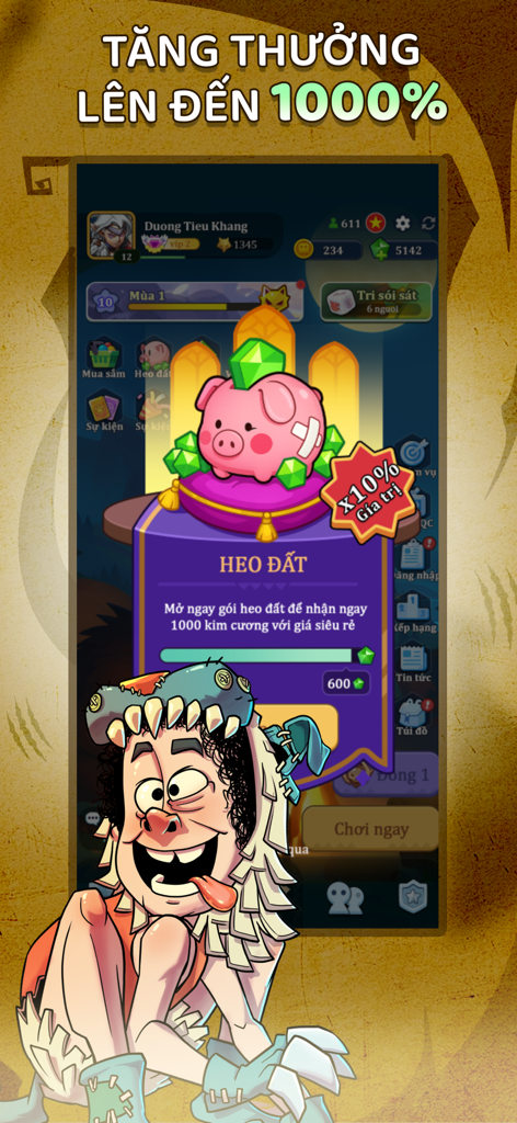 Werewolf Online - Full Moon - In-game interface for Werewolf Online showing a piggy bank reward event and character skins.