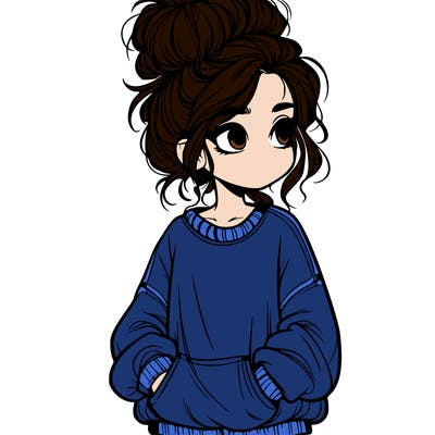 pretty realistic girl with messy bun and oversized clothes