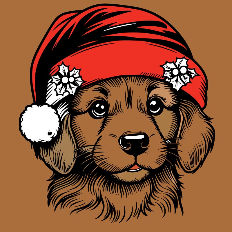 realistic dog wearing a santa hat