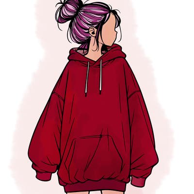 realistic girl with a oversized sweatshirt on and a bun