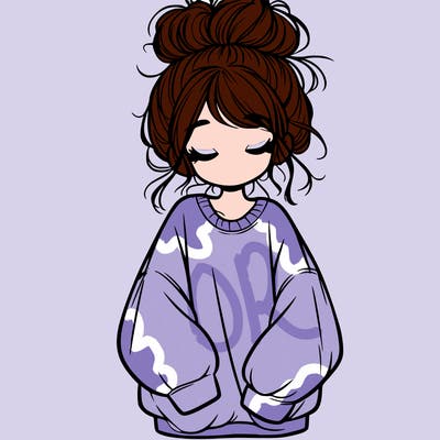 girl with baggy sweatshirt and messy bun