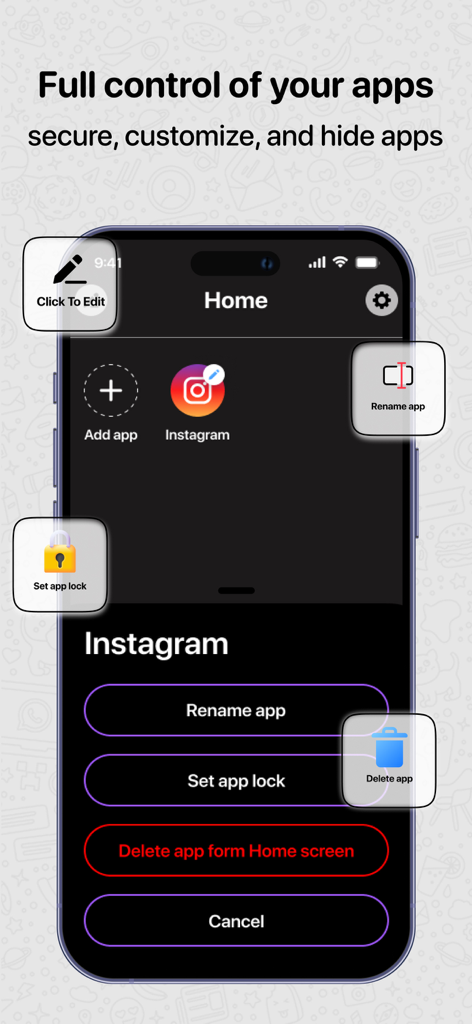 Dual Space & Parallel Accounts - デュアルアカウントのアプリカスタマイズおよびセキュリティ機能を表示するインターフェイス
