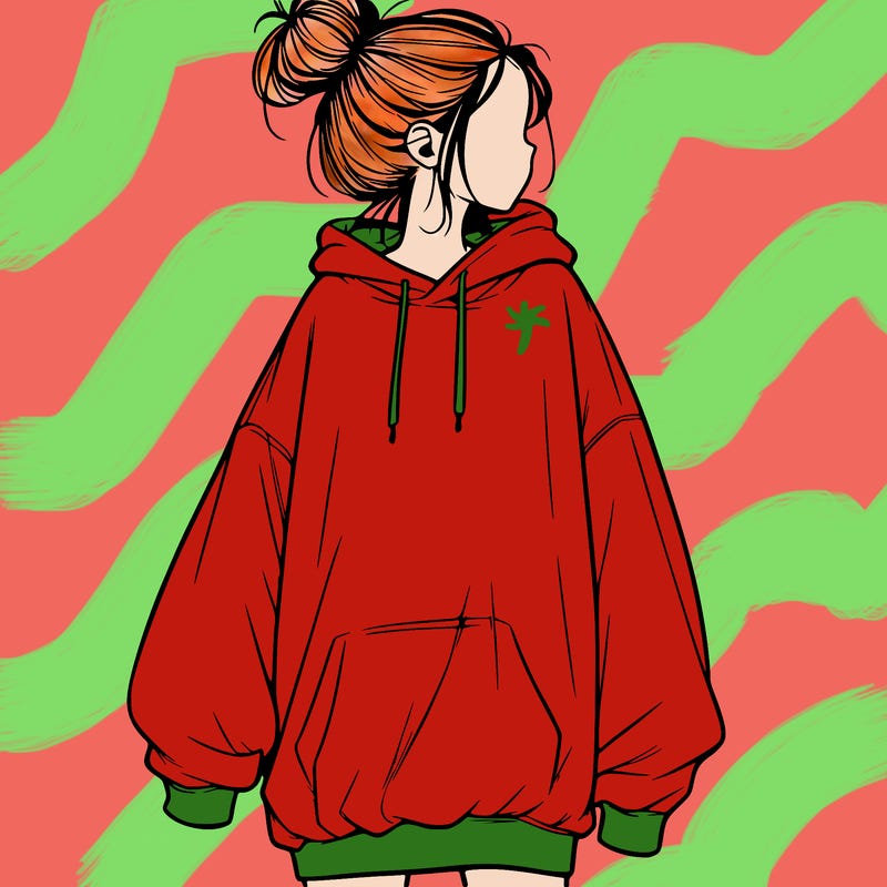 realistic girl with a oversized sweatshirt on and a bun