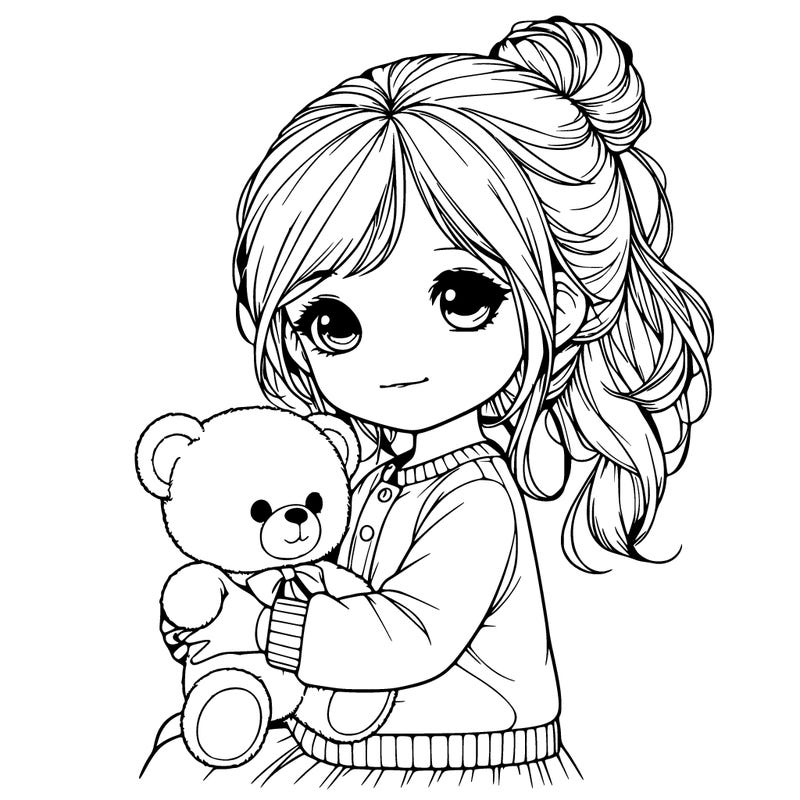 realistic little girl with a teddy bear