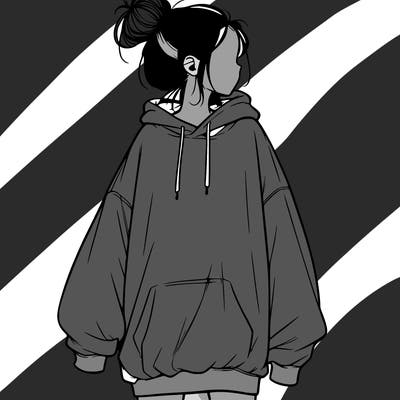 realistic girl with a oversized sweatshirt on and a bun