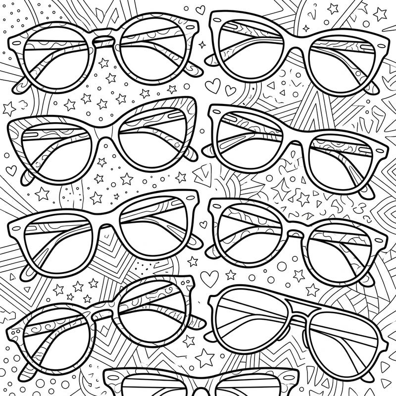 Express your unique style with this captivating coloring page featuring a collection of trendy prescription glasses. Designed especially for teens, it offers intricate details and modern aesthetics for a fun and engaging creative experience.