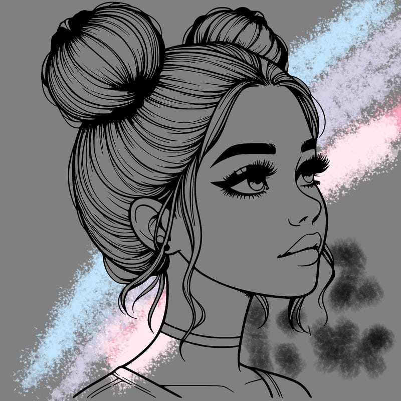 realistic girl with buns on the top of her head