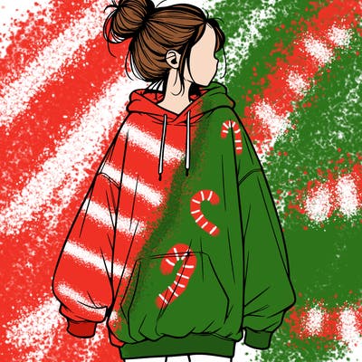 realistic girl with a oversized sweatshirt on and a bun