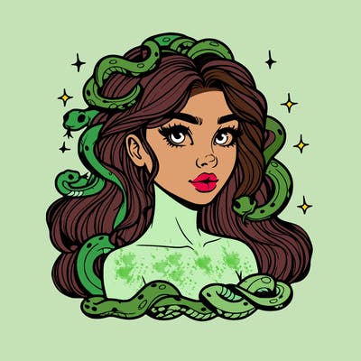 realistic girl with snakes as hair