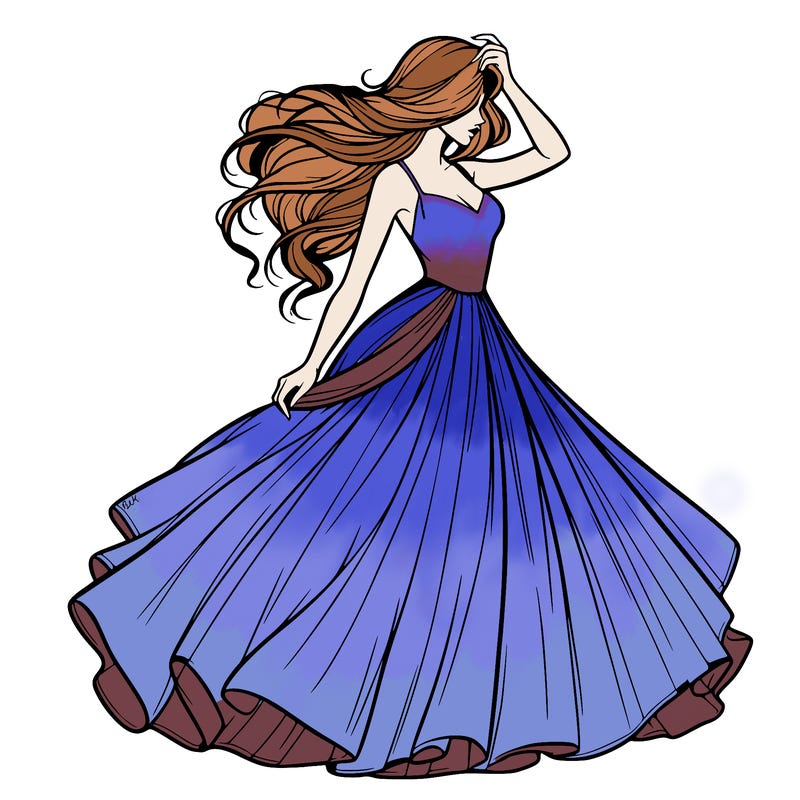 realistic woman with dress flowing in the wind