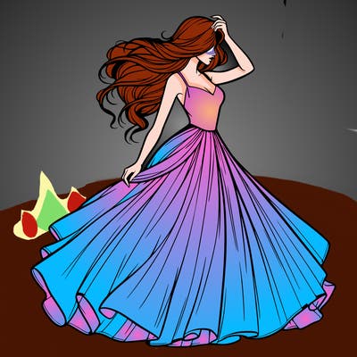 realistic woman with dress flowing in the wind